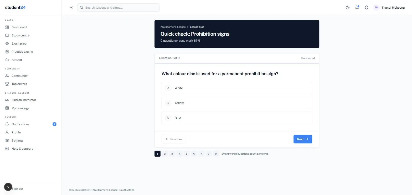 A quiz question in the portal